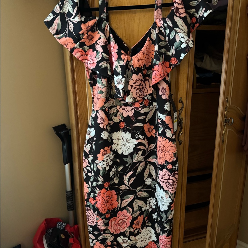 Rachel by Rachel Roy black combo Floral Off-Shoulder Dress